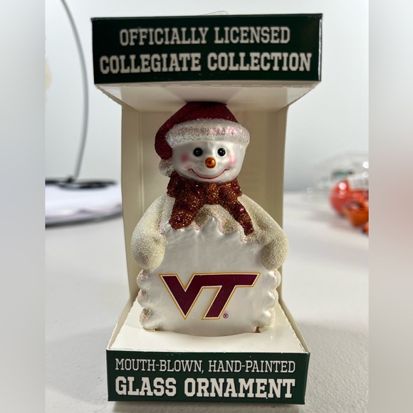 Vintage Old World Christmas Snowman Glitter Ornament - maroon, orange and White - Picture 3 of 8